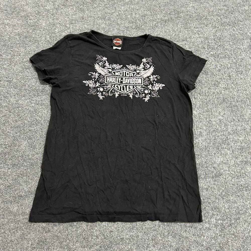 Harley-Davidson T-Shirt Womens Size 2XL Black Cotton Graphic Floral Biker Tee